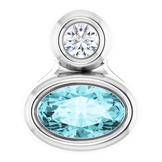 14K White 5x3 mm Oval  Natural Blue Zircon & .03 CT Natural Diamond Pendant